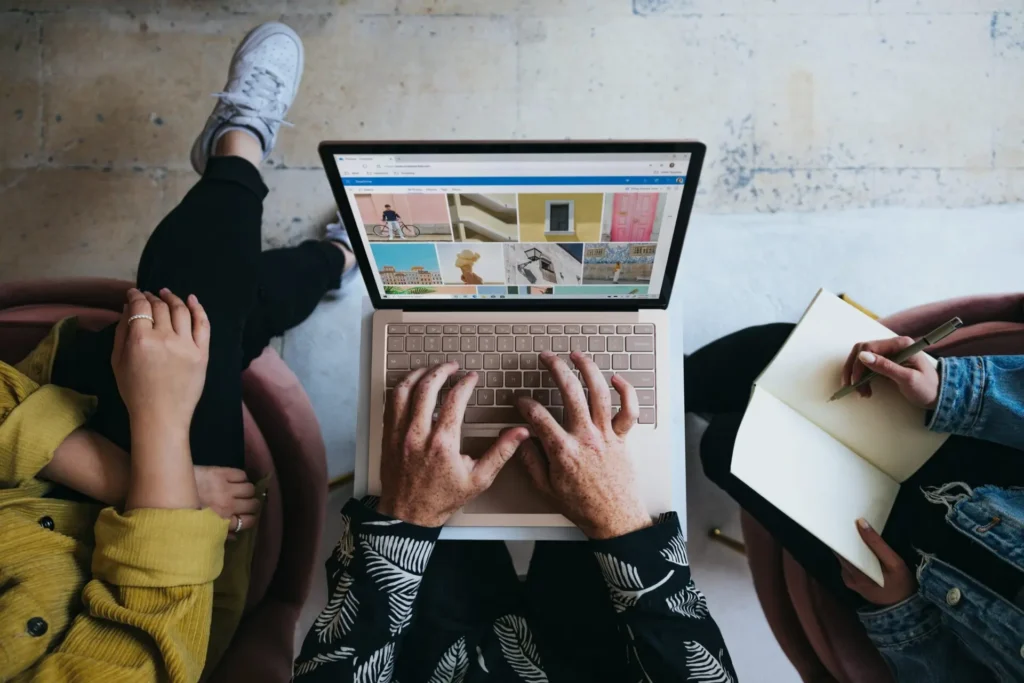 birdseye view of somone on a laptop